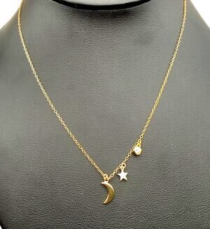 925 Silver Vermeil Dainty Moon Star Planet CZ Charms Pendant Necklace 16" + 2"